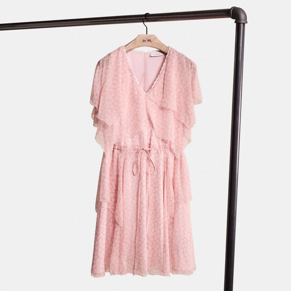 COACH®,RESTORED MINI VISCOSE PARTY DRESS,Pink/White,Front View