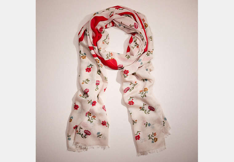 COACH®,RESTORED TAPESTRY FLORAL PRINT OBLONG SCARF,Ivory Pink,Front View