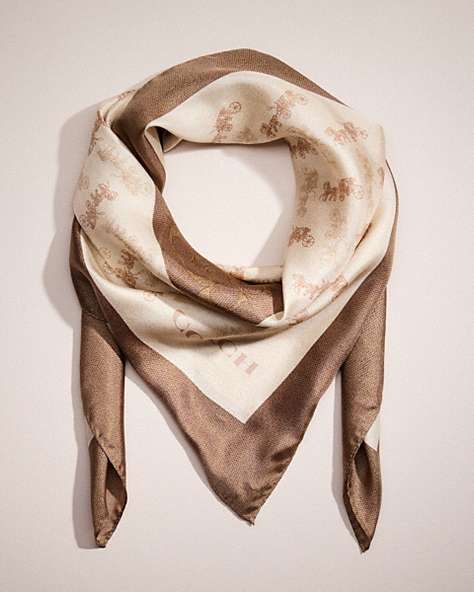 COACH®,RESTORED HORSE AND CARRIAGE PRINT SILK SQUARE SCARF,Neutral,Front View