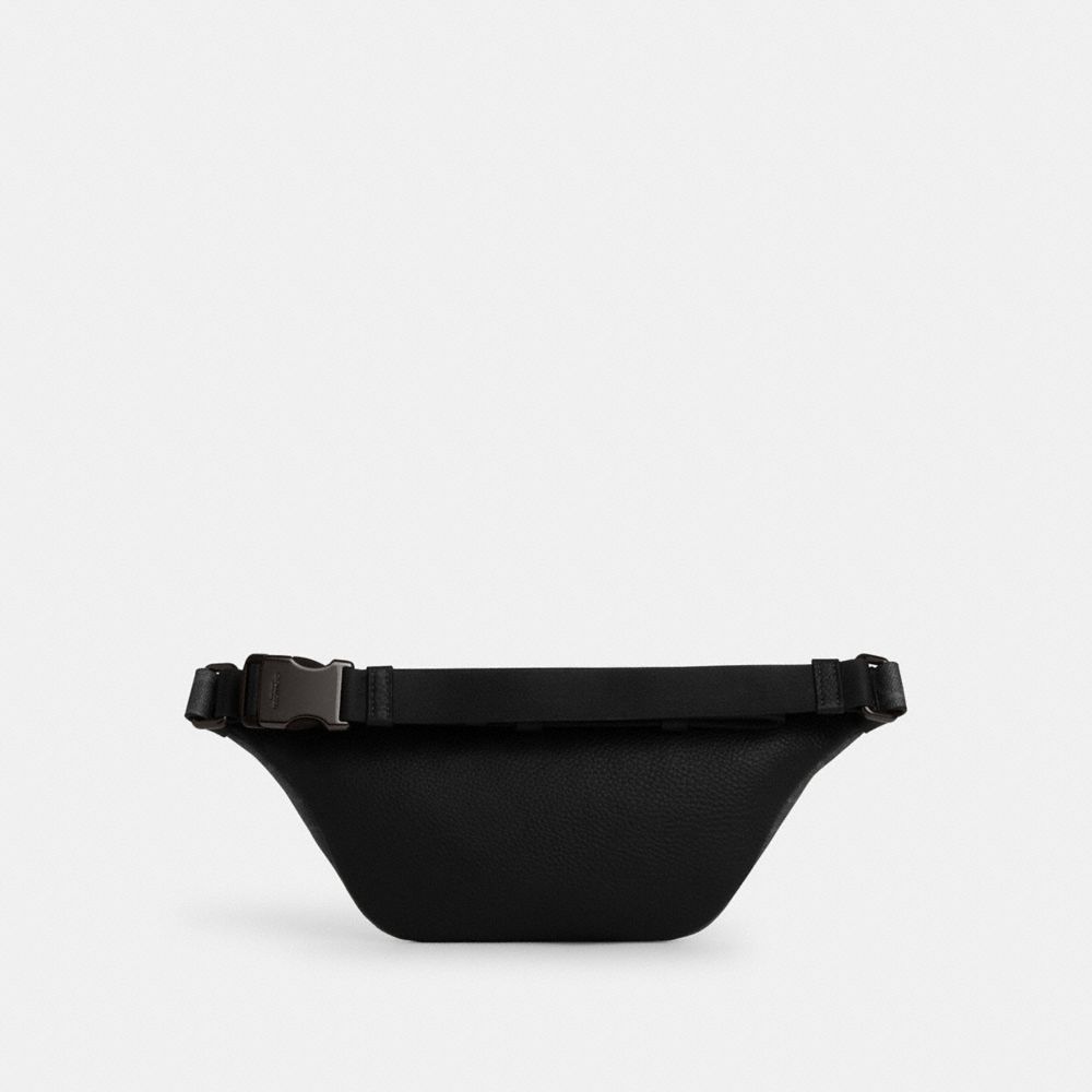 COACH®,Warren Mini Belt Bag In Signature Canvas,Leather,Shearling,Canvas,Belt Bag,Color Block,Logo,Applique,Shearling,Adju...,Black,Angle View
