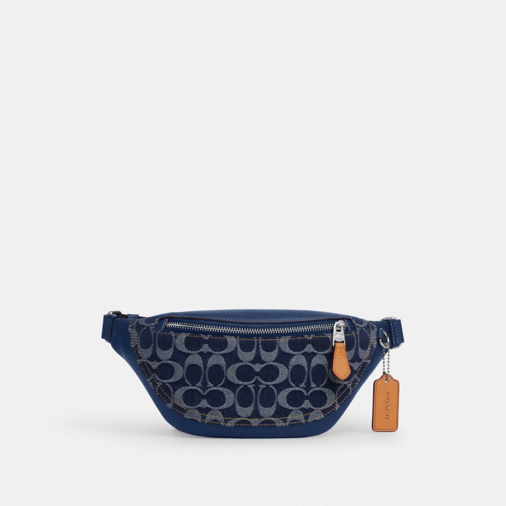 COACH®,Warren Mini Belt Bag In Signature Denim,,Front View