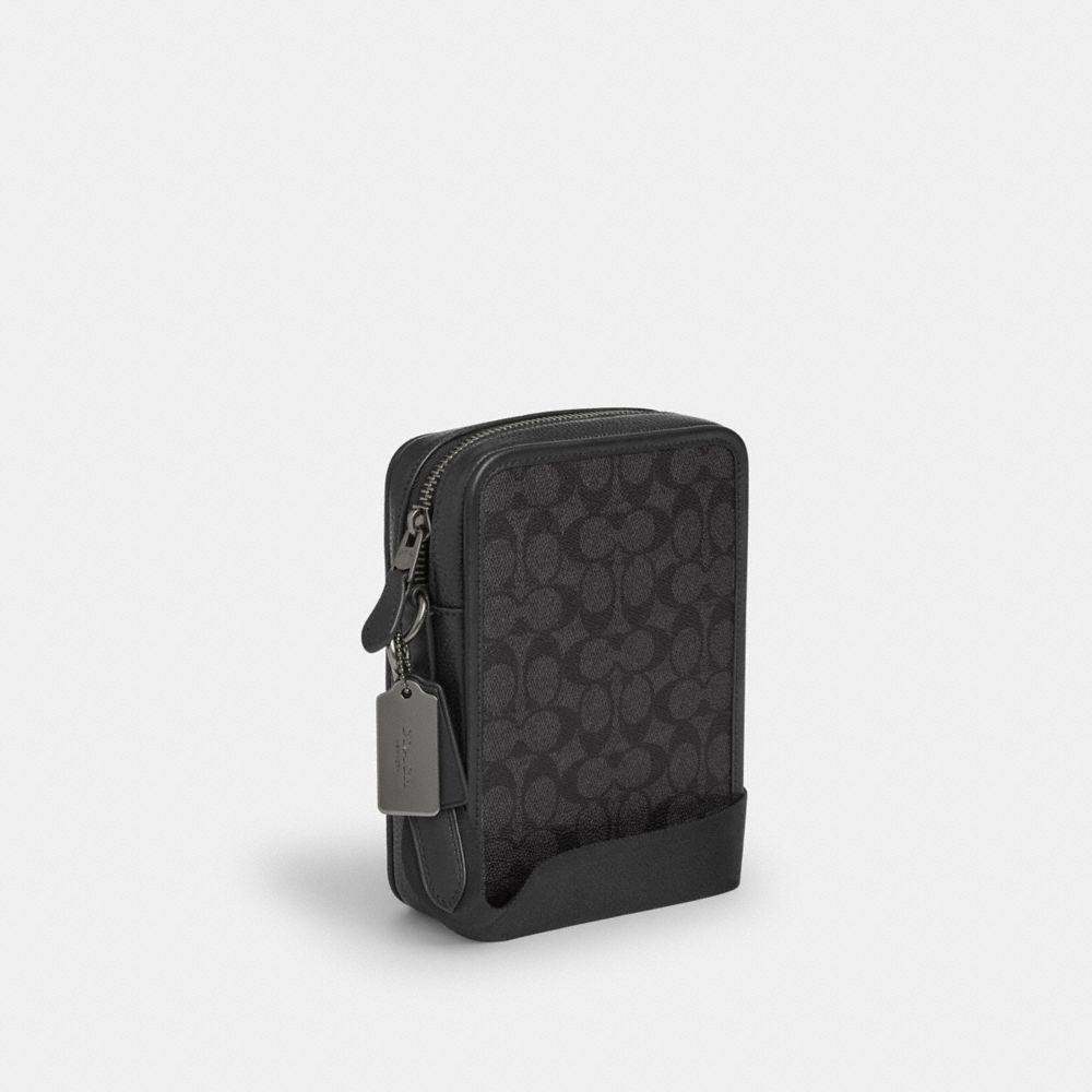 COACH®,Sullivan Crossbody In Signature Canvas With Patches,Leather,Canvas,Crossbody,Applique,Adjustable,Casual,Black,Angle View