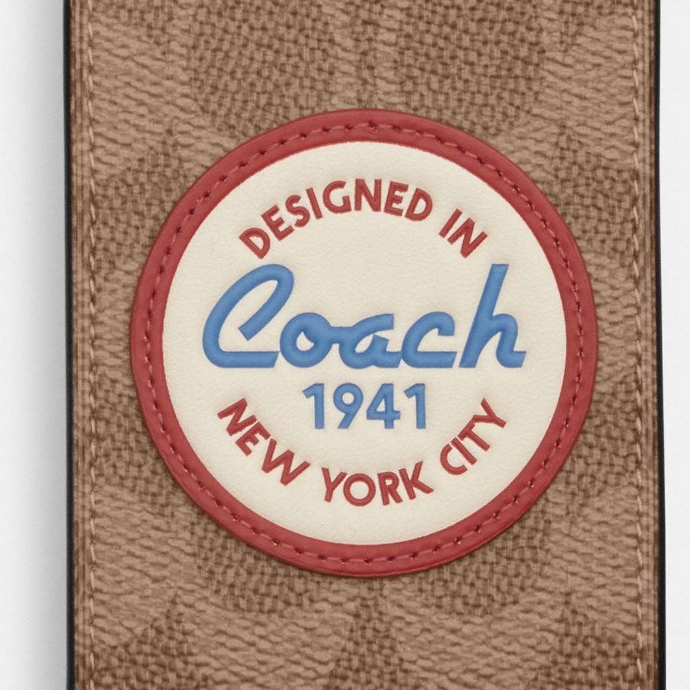 COACH®,Luggage Tag In Signature Canvas With Patches,Brown
