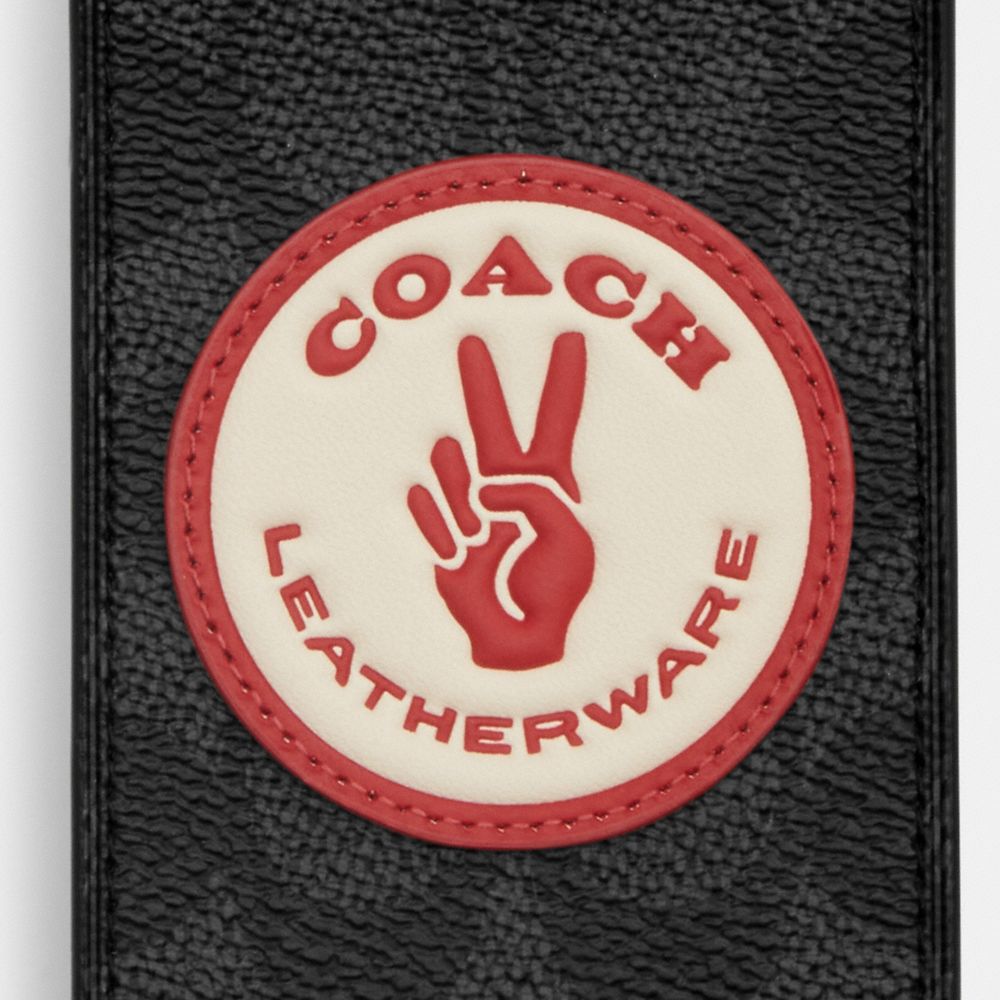 COACH®,Luggage Tag In Signature Canvas With Patches,Gray
