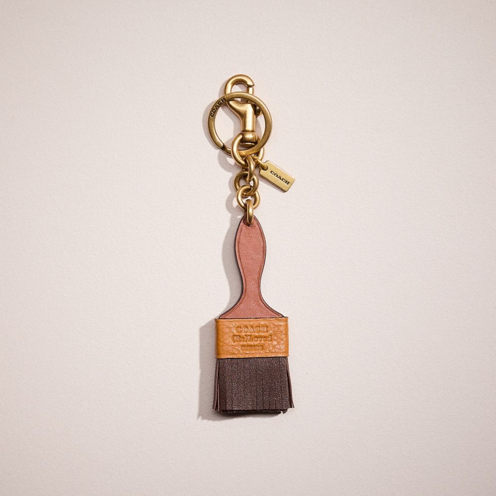 COACH®,Remade Paintbrush Bag Charm,Bag Charm,Embossed,Logo,Fringe,Casual,Brown,Front View