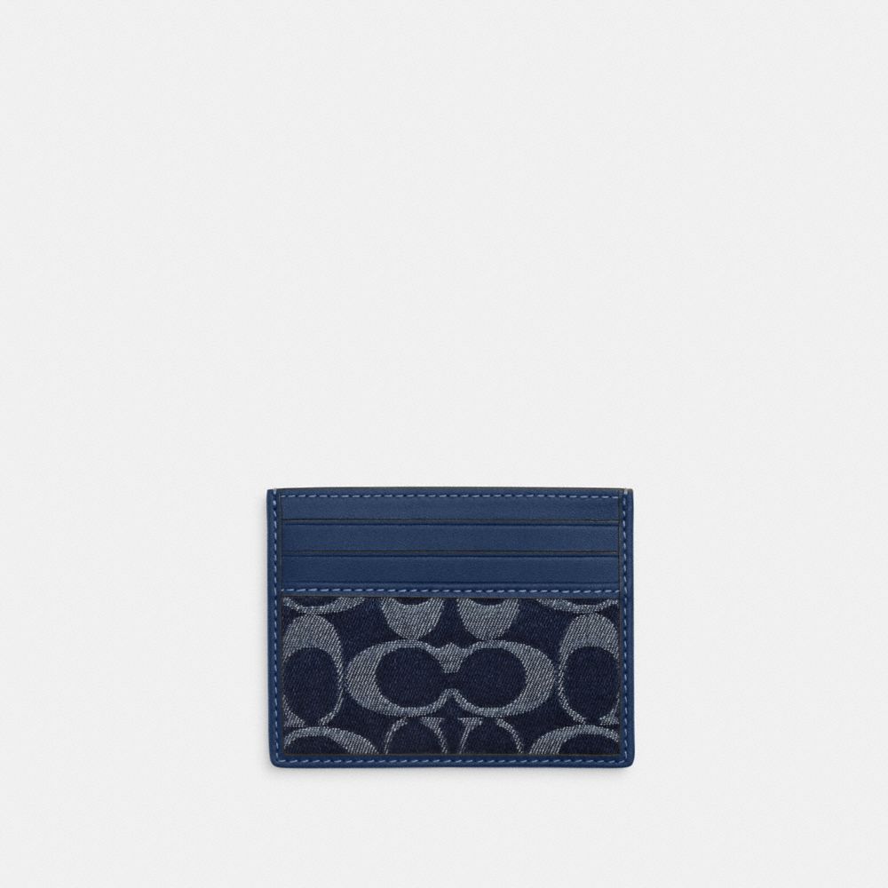 COACH®,Slim Id Card Case In Signature Denim,Navy,Front View image number 0