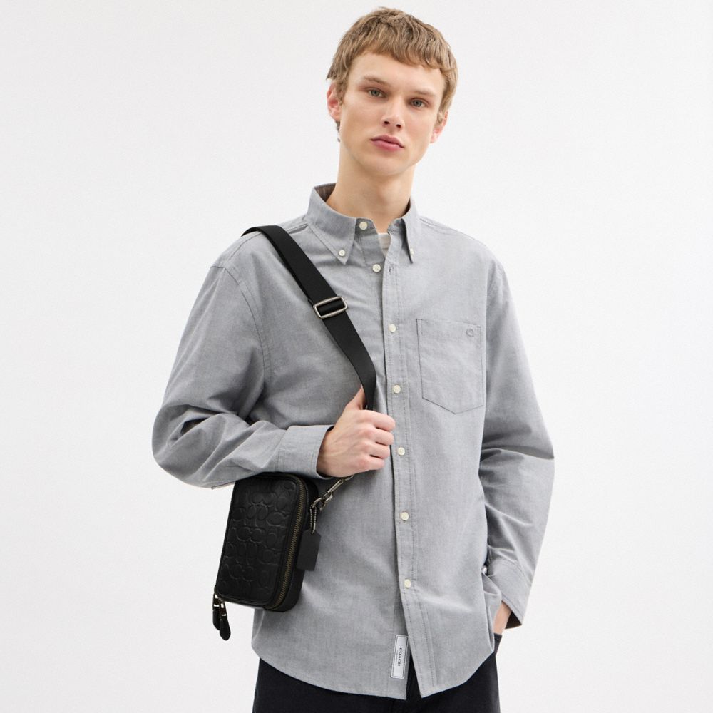 COACH®,Stanton Crossbody In Signature Leather,Calfskin Leather,Crossbody,Stitching,Casual,Black,Detail View