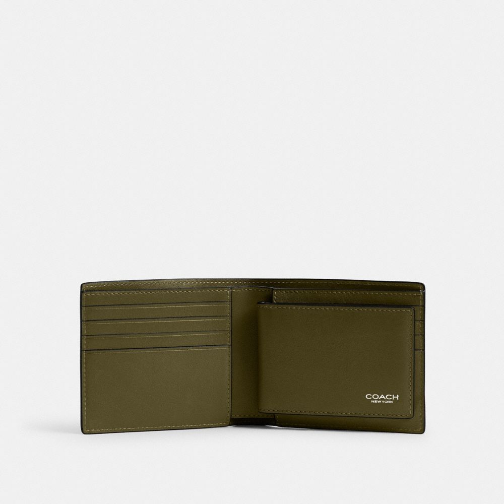 COACH®,3 In 1 Wallet,Leather,Bi Fold,Logo,Casual,,Inside View,Top View