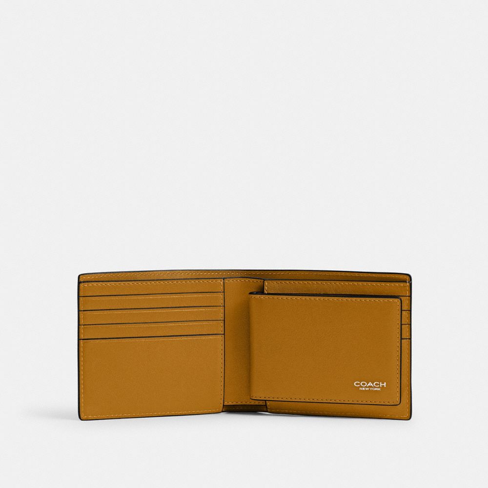 COACH®,3-In-1 Wallet,Leather,Bi Fold,Logo,Casual,Brown,Inside View,Top View