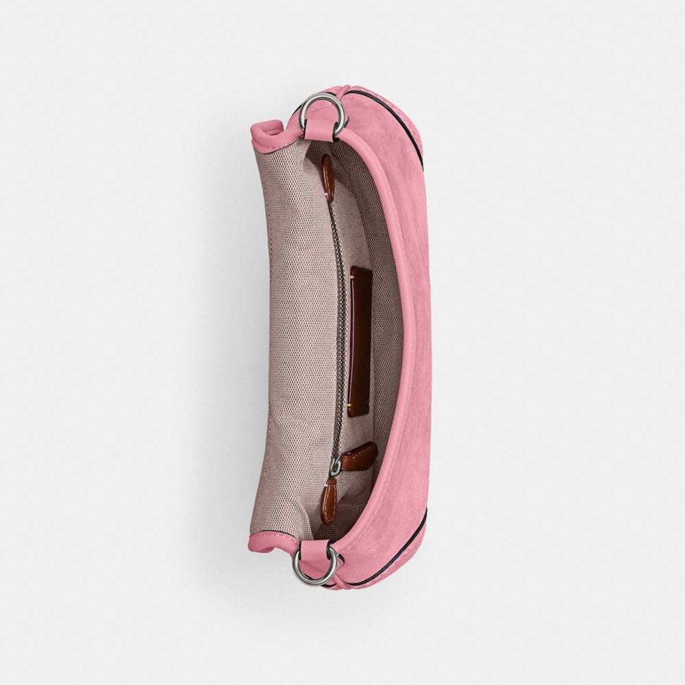COACH®,Soho Flap Bag,Suede,Saddle Bag,Silver Metal,Day Party,Pink,Inside View,Top View