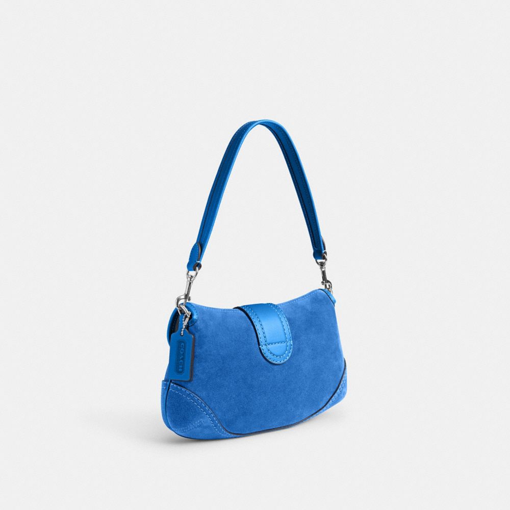 COACH®,Soho Flap Bag,Suede,Saddle Bag,Silver Metal,Day Party,Blue,Angle View