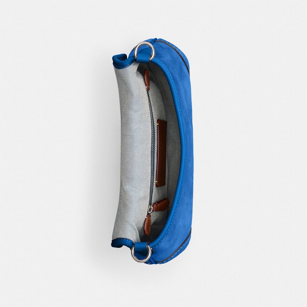 COACH®,Soho Flap Bag,Suede,Saddle Bag,Silver Metal,Day Party,Blue,Inside View,Top View