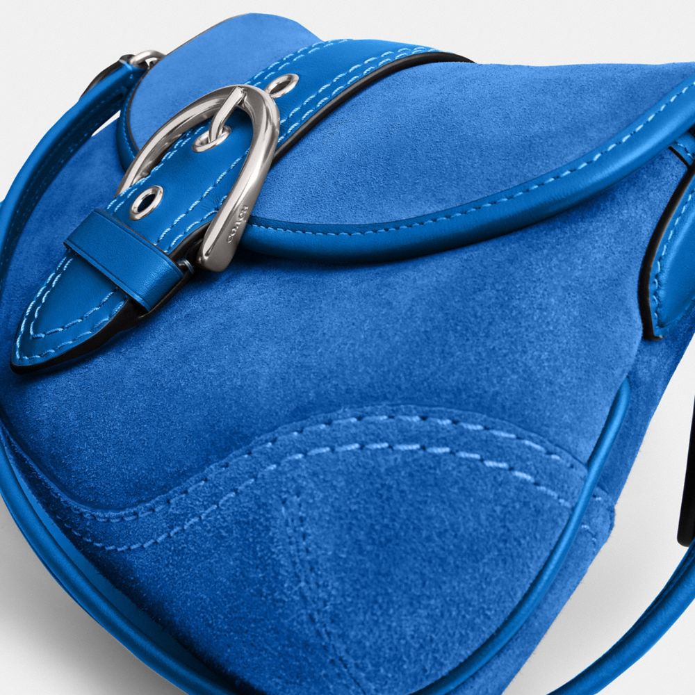 COACH®,Soho Flap Bag,Suede,Saddle Bag,Silver Metal,Day Party,Blue,Closer View