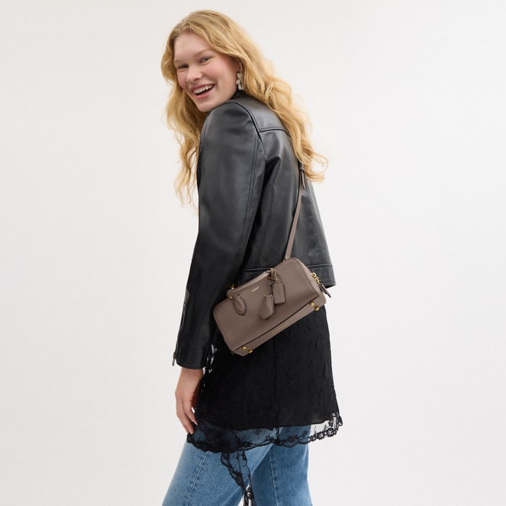 COACH®,Bowery Satchel 22,Leather,Crossbody,Logo,Brass,Work,Brown