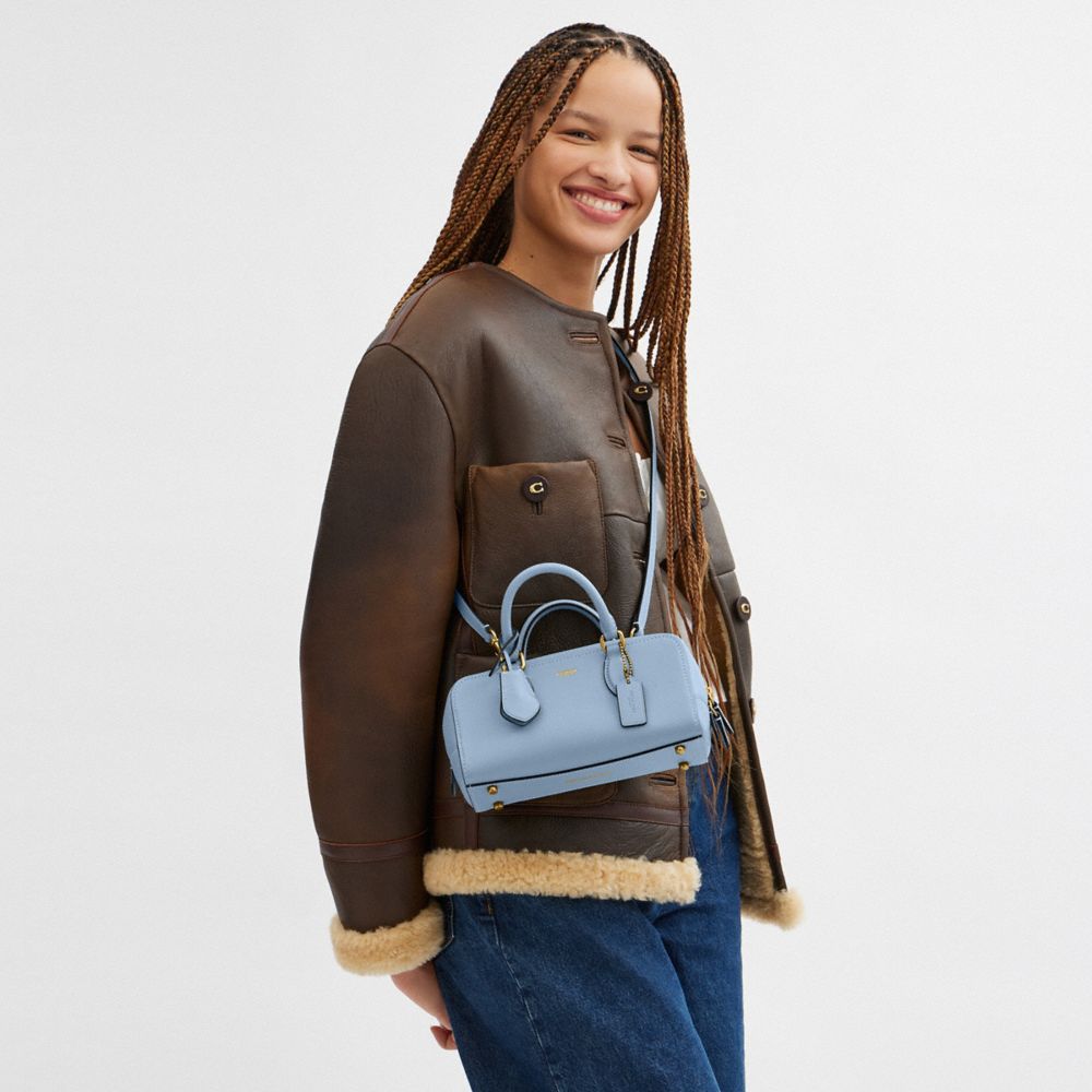 COACH®,Bowery Satchel 22,Leather,Satchel,Logo,Lined,Compact,Gold Metal,Day Party,