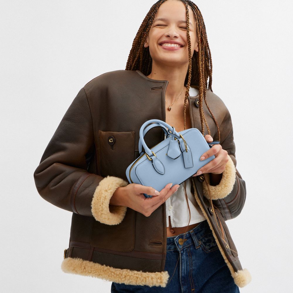 COACH®,Bowery Satchel 22,Leather,Satchel,Logo,Lined,Compact,Gold Metal,Day Party,,Detail View