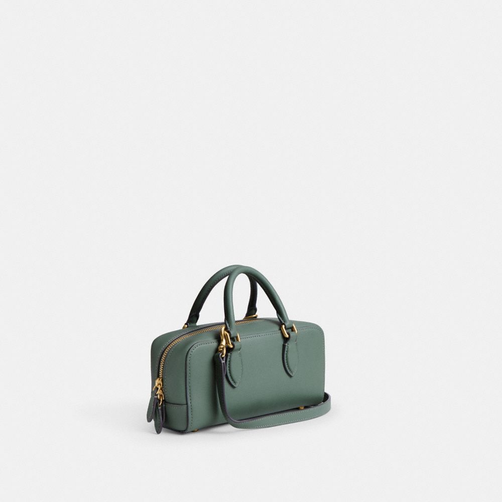 COACH®,Bowery Satchel 22,Leather,Crossbody,Logo,Brass,Work,,Angle View