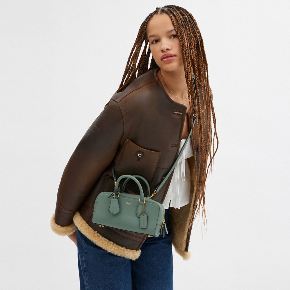COACH®,Bowery Satchel 22,Leather,Crossbody,Logo,Brass,Work,