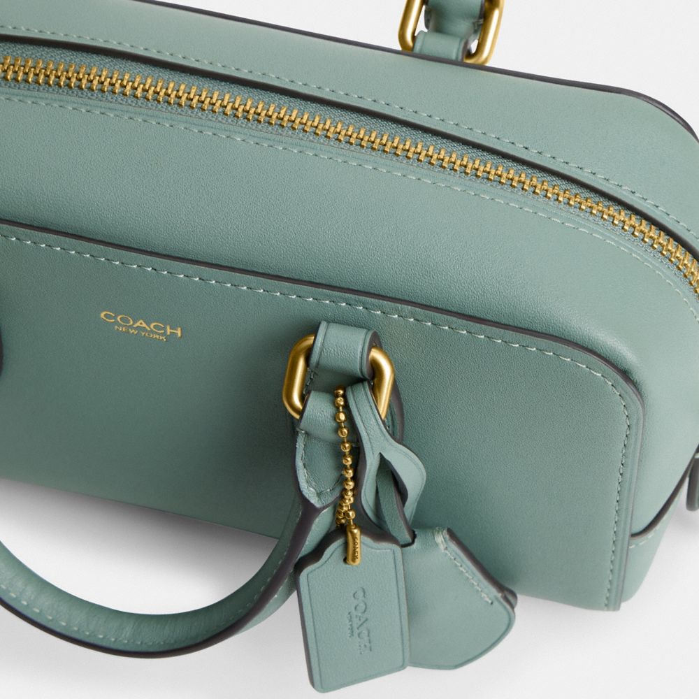 COACH®,Bowery Satchel 22,Leather,Crossbody,Logo,Brass,Work,,Closer View
