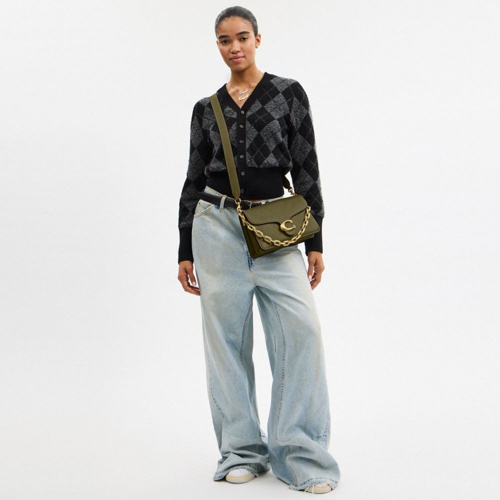 COACH®,Chain Tabby Shoulder Bag,Leather,Shoulder Bag,Logo,Metal,Brass,Day Party,