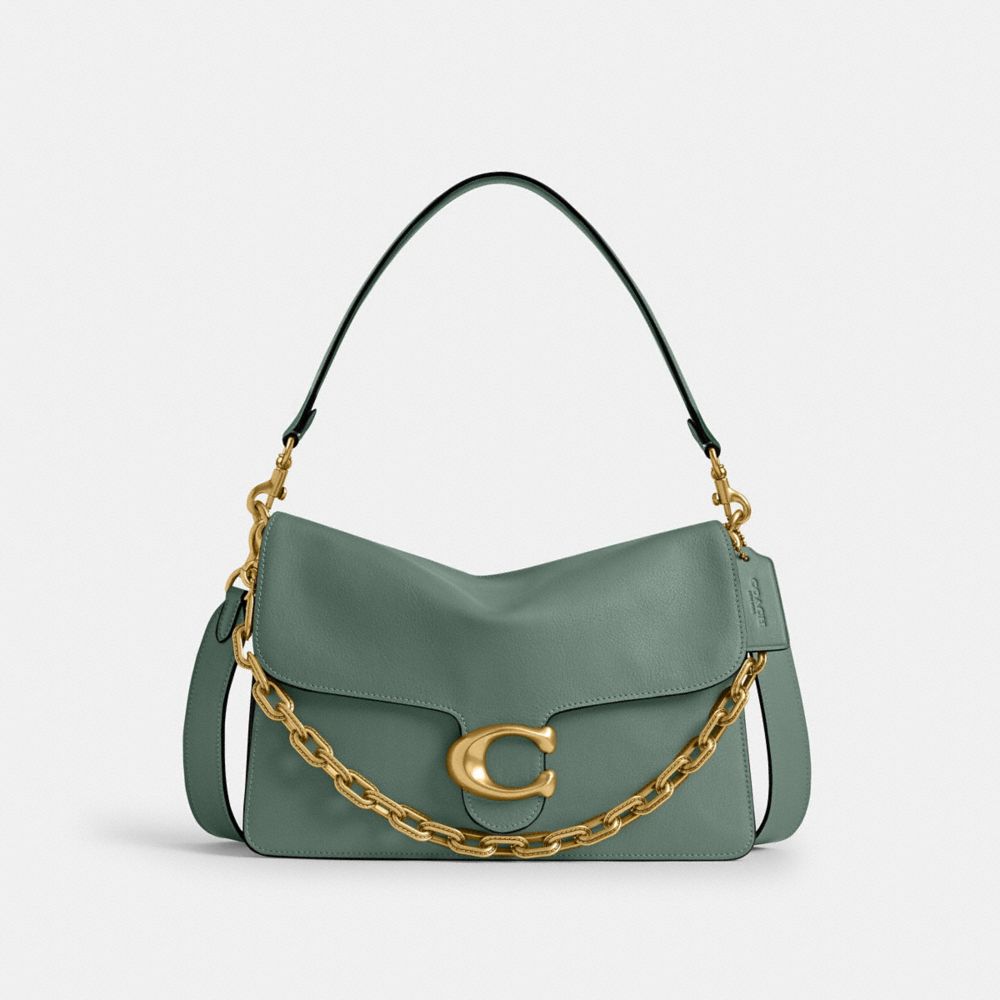 COACH®,Chain Tabby Shoulder Bag 30,Leather,Shoulder Bag,Embossed,Chain Detail,Metal,Logo,Brass,Day Party,,Front View