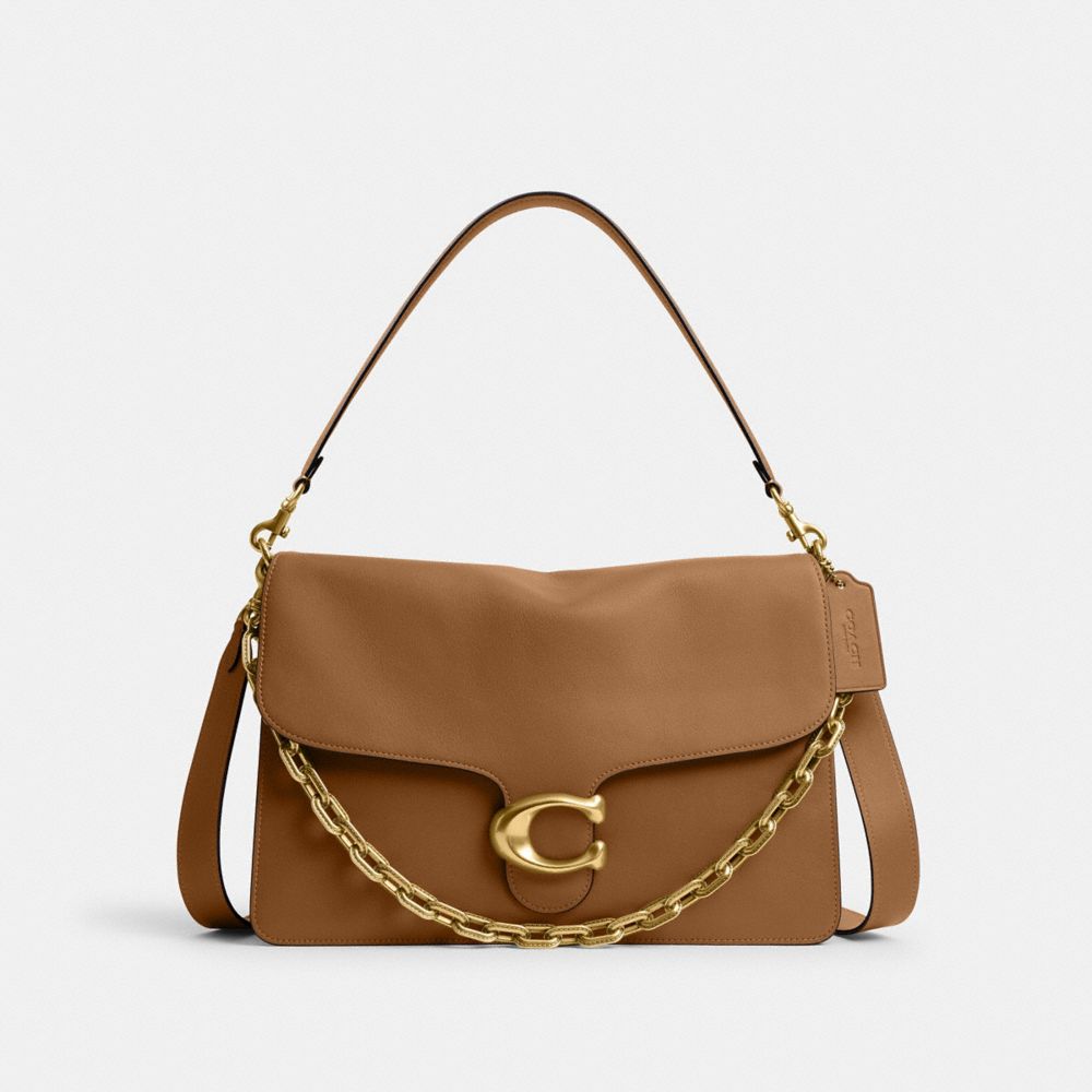 COACH®,Chain Tabby Shoulder Bag 35,Leather,Shoulder Bag,Chain Detail,Embossed,Logo,Metal,Brass,Day Party,Brown,Front View