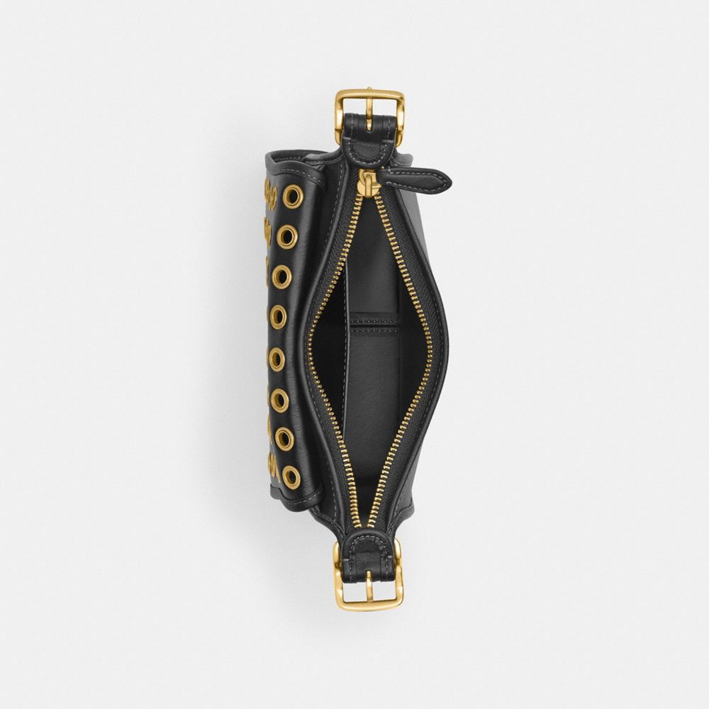 COACH®,Patricia Legacy Bag 19 With Grommets,Leather,Shoulder Bag,Embellished,Grommet,Adjustable,Brass,Casual,Black,Inside View,Top View