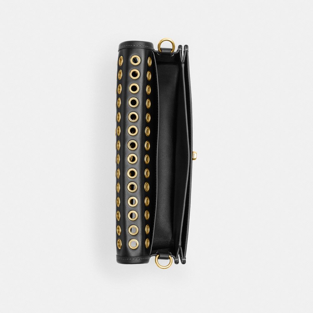 COACH®,Dinky Bag With Grommets,Shoulder Bag,Embellished,Grommet,Brass,Day Party,Black,Inside View,Top View