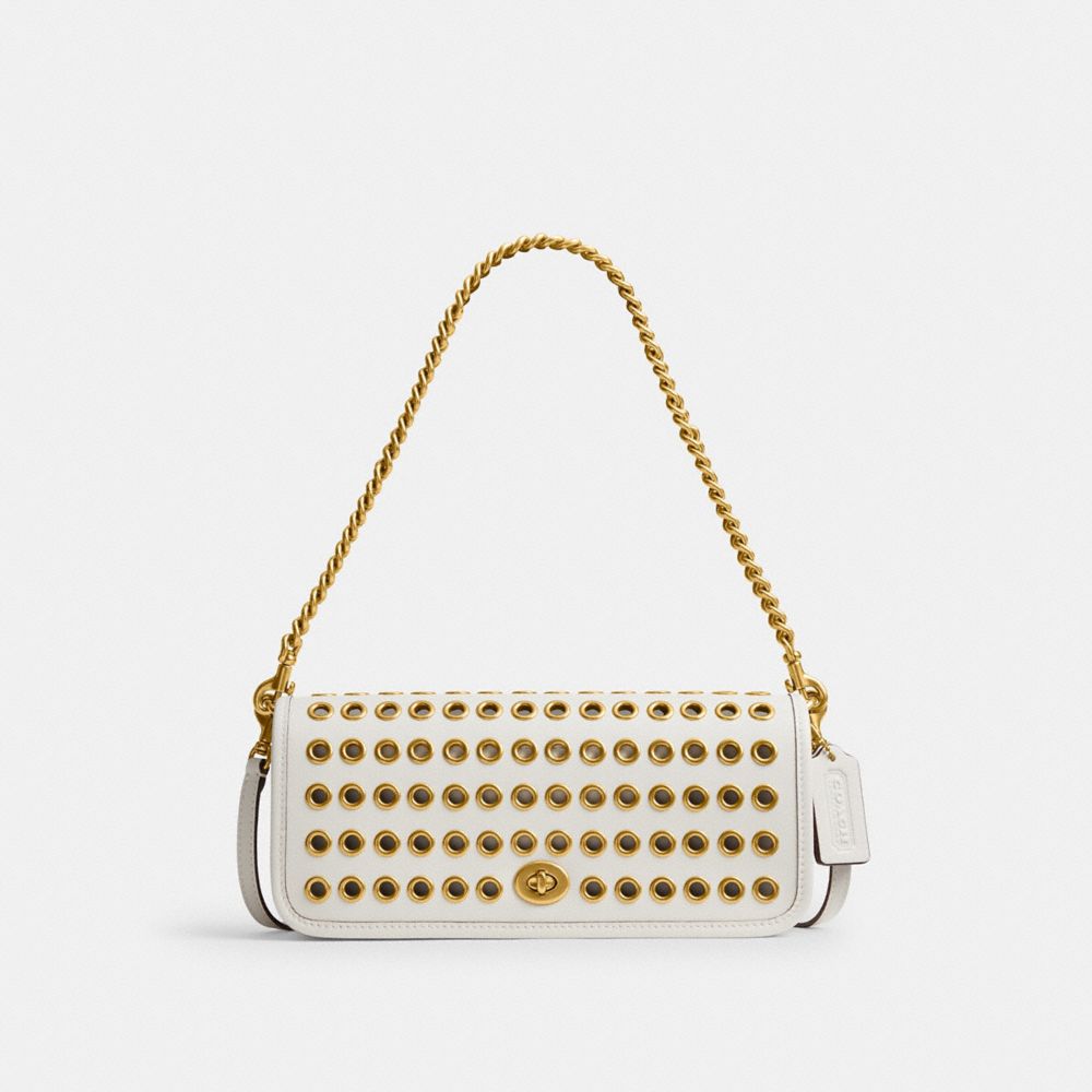 COACH®,Dinky Bag With Grommets,Shoulder Bag,Embellished,Grommet,Brass,Day Party,White,Front View