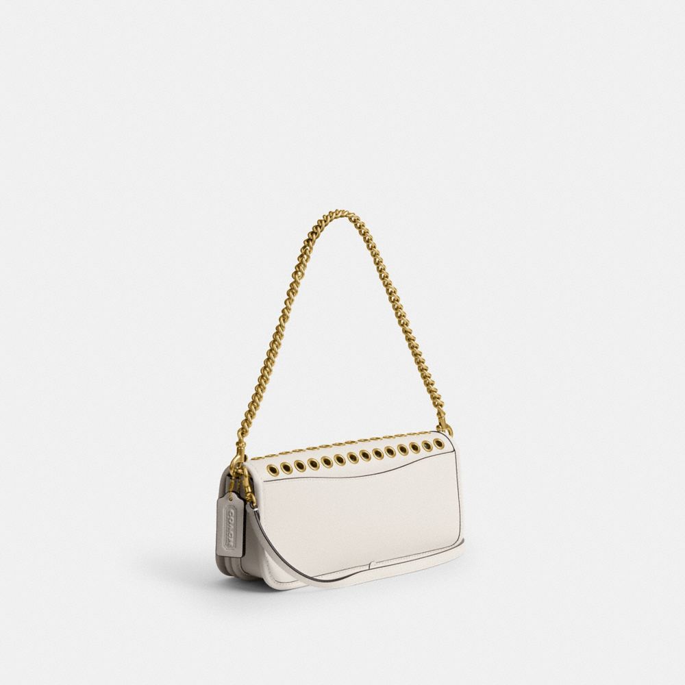 COACH®,Dinky Bag With Grommets,Shoulder Bag,Embellished,Grommet,Brass,Day Party,White,Angle View
