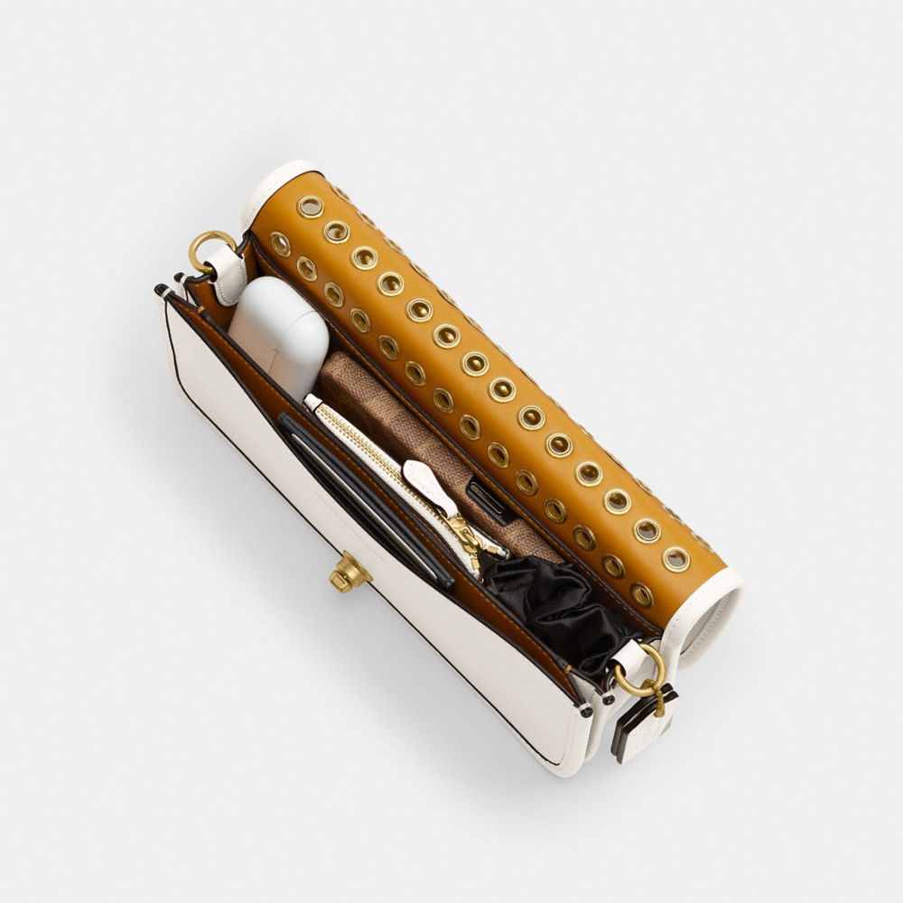 COACH®,Dinky Bag With Grommets,Shoulder Bag,Embellished,Grommet,Brass,Day Party,White,Inside View,Top View