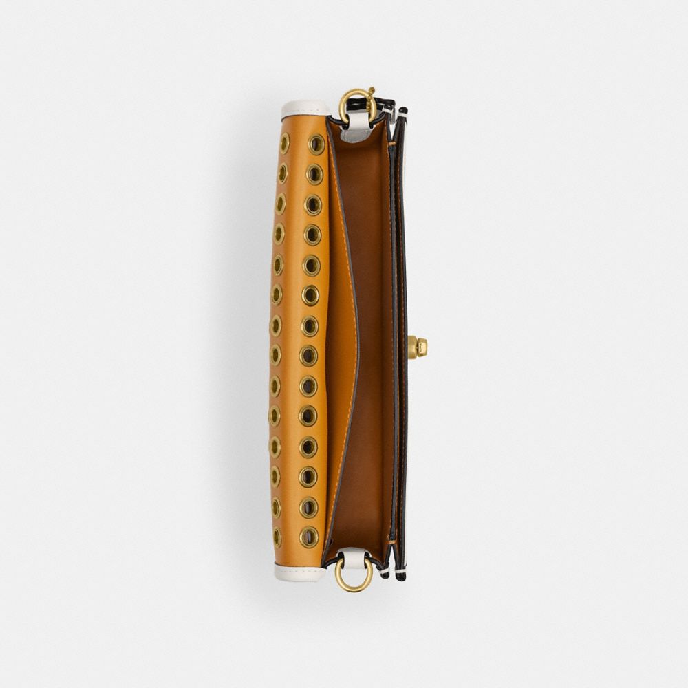COACH®,Dinky Bag With Grommets,Shoulder Bag,Embellished,Grommet,Brass,Day Party,White,Inside View,Top View