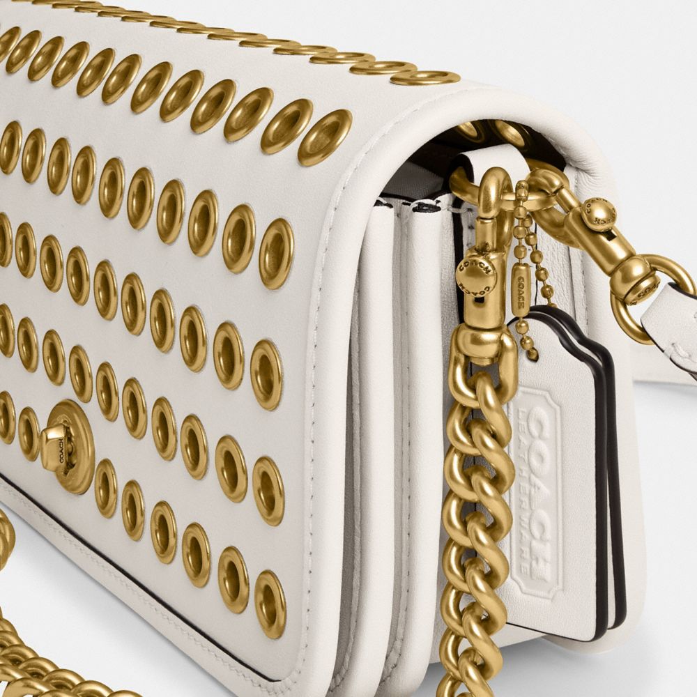 COACH®,Dinky Bag With Grommets,Shoulder Bag,Embellished,Grommet,Brass,Day Party,White,Closer View