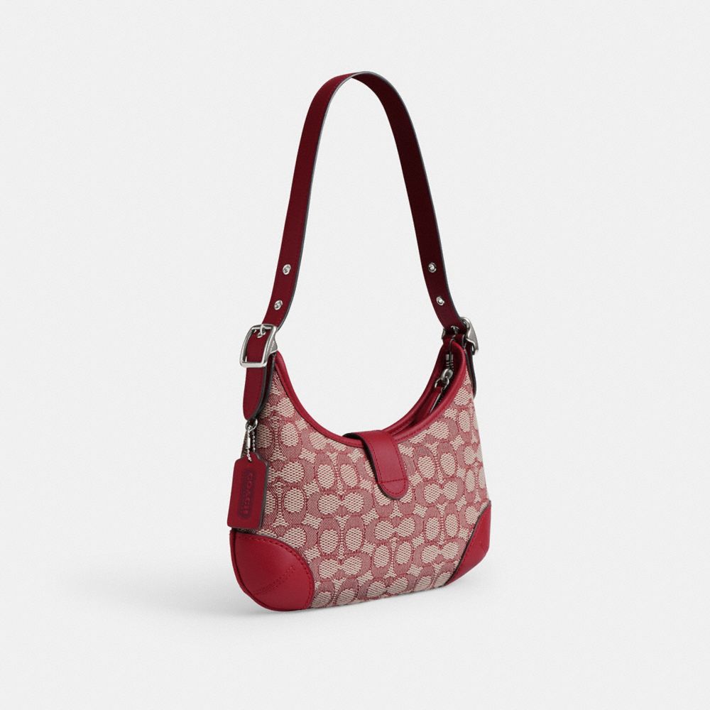 COACH®,Hamptons Hobo Bag In Signature Textile Jacquard,Cotton,Recycled Polyester,Shoulder Bag,Color Block,Adjustable,Silve...,Multi Color,Angle View