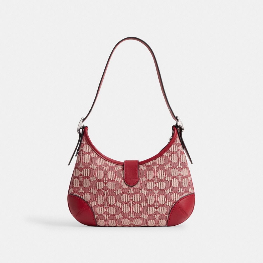COACH®,Hamptons Hobo Bag In Signature Textile Jacquard,Cotton,Recycled Polyester,Shoulder Bag,Color Block,Adjustable,Silve...,Multi Color,Back View