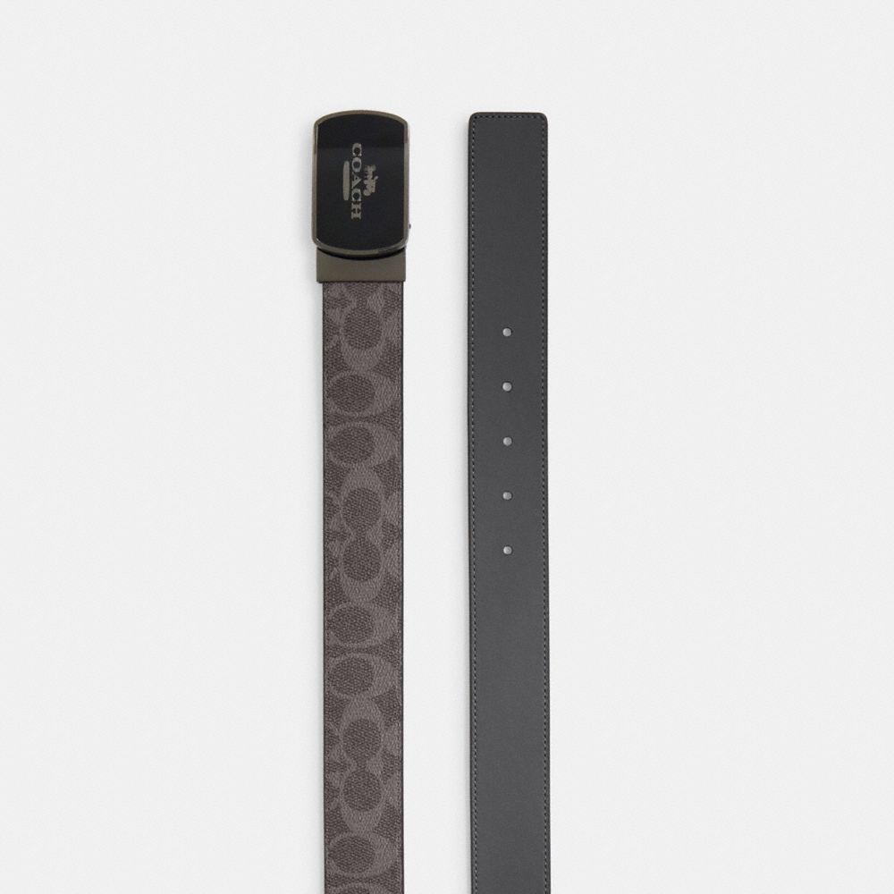 COACH®,CEINTURE RÉVERSIBLE SUR MESURE À PLAQUE, 38 MM,Toile exclusive,Qb/Gris/Anthracite,Angle View