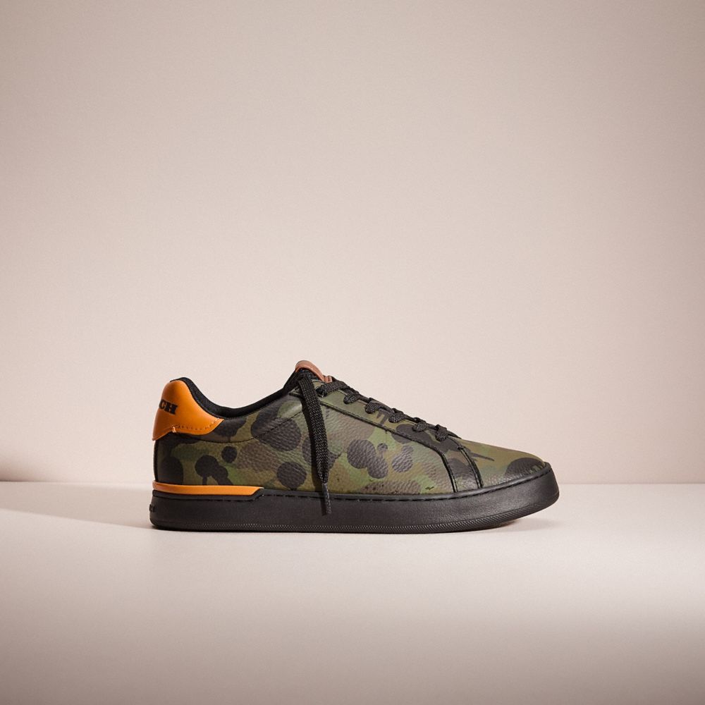 COACH®,RESTORED LOWLINE LOW TOP SNEAKER WITH CAMO PRINT,Military/Clementine,Front View