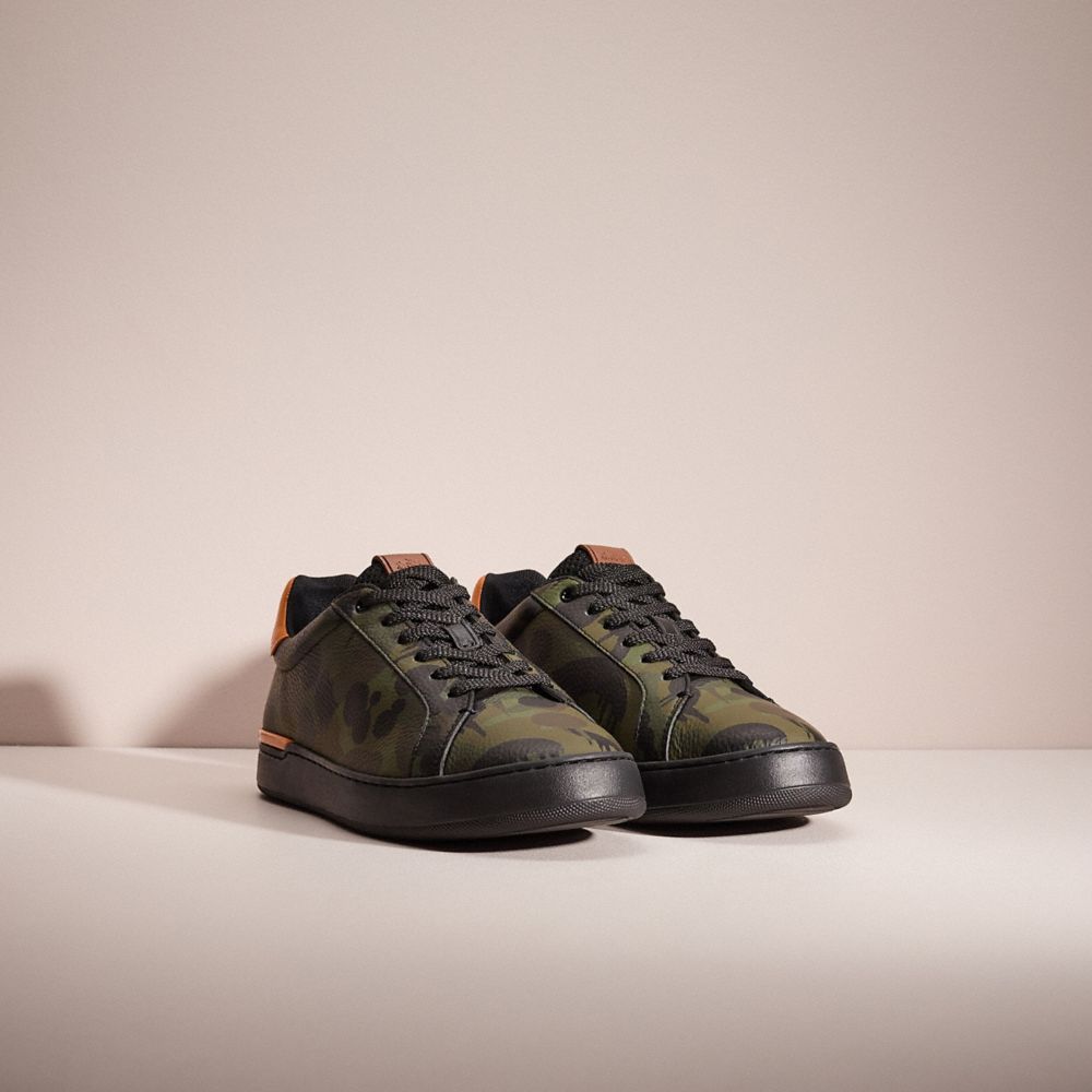 COACH®,RESTORED LOWLINE LOW TOP SNEAKER WITH CAMO PRINT,Military/Clementine,Angle View