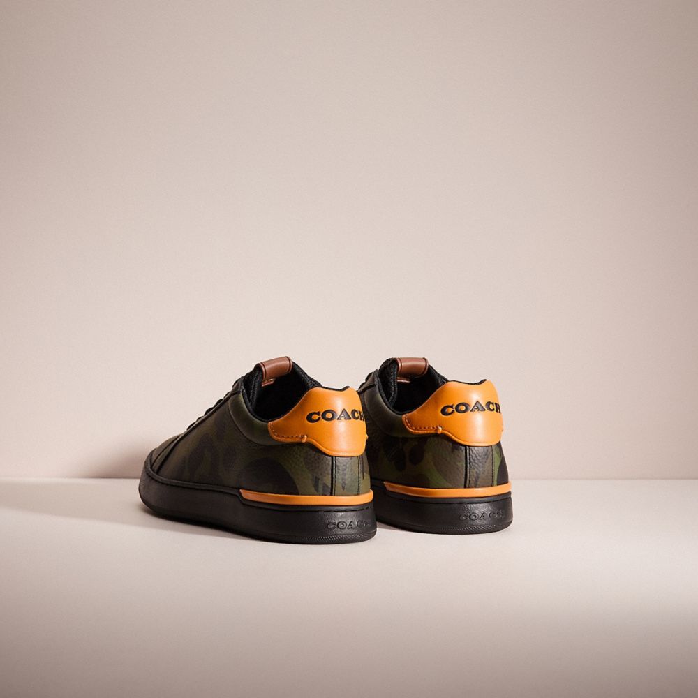 COACH®,RESTORED LOWLINE LOW TOP SNEAKER WITH CAMO PRINT,Military/Clementine,Back View