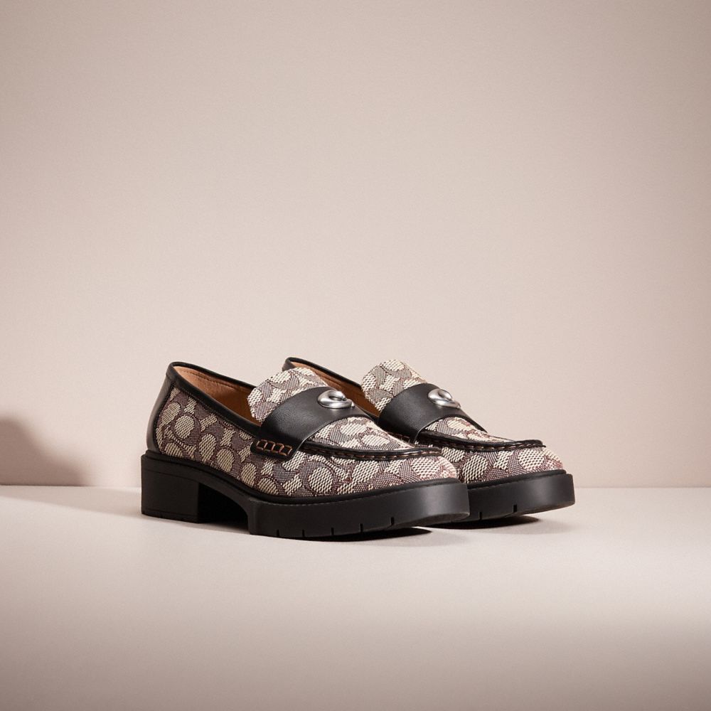 COACH®,RESTORED LEAH LOAFER IN SIGNATURE JACQUARD,Cocoa/Black,Angle View