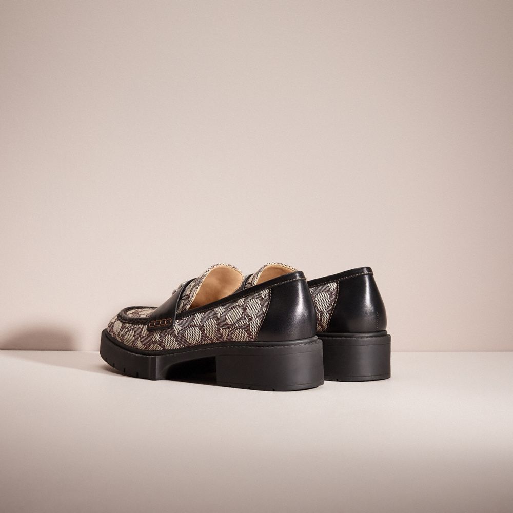 COACH®,RESTORED LEAH LOAFER IN SIGNATURE JACQUARD,Cocoa/Black,Back View