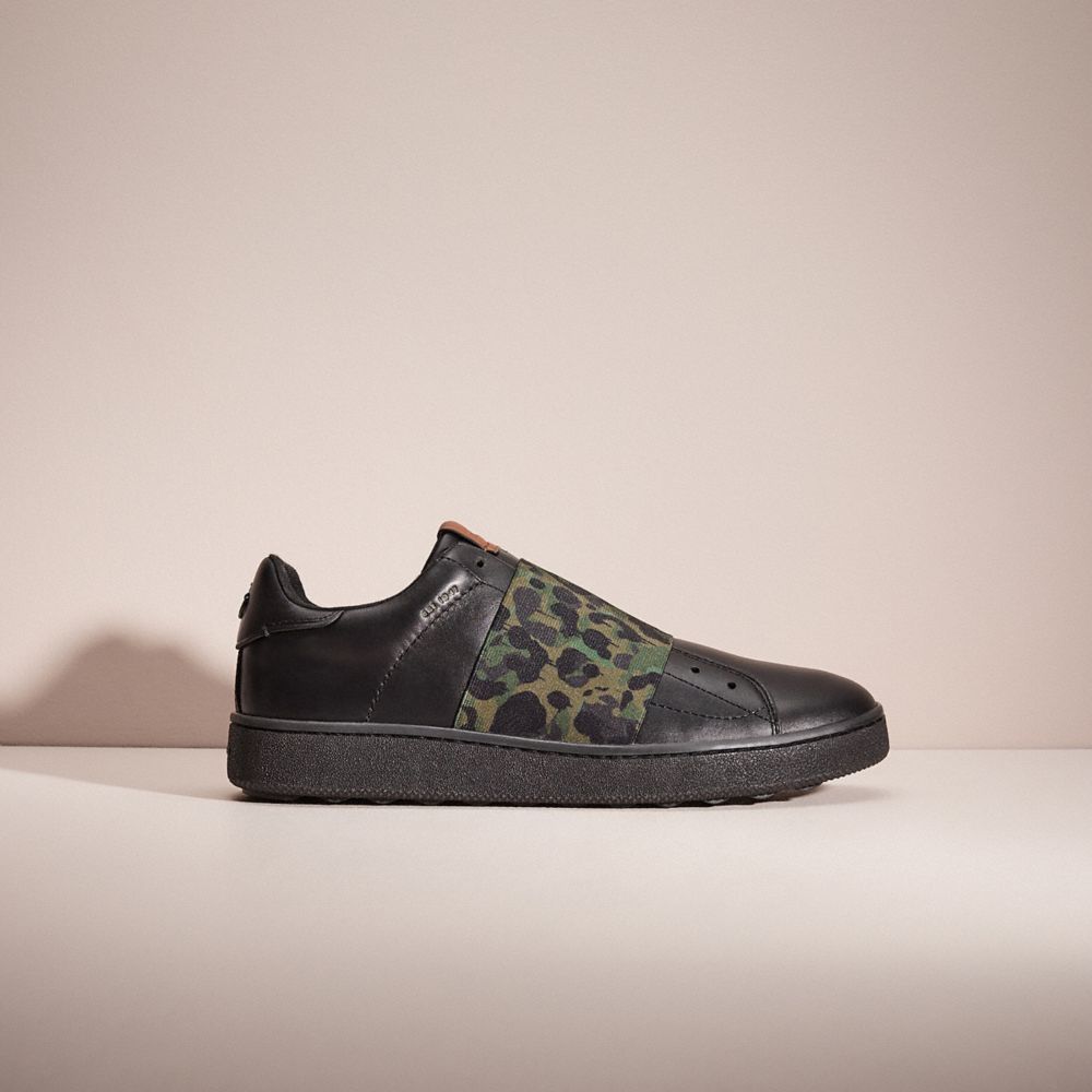 Shop Coach Restored C101 Banded Strap Sneaker With Camo Print In Green/black