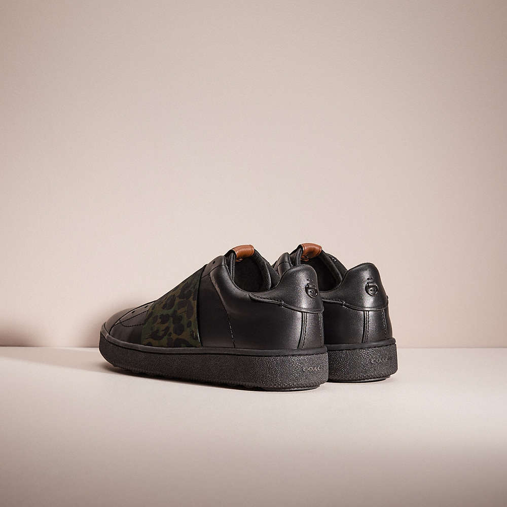 Shop Coach Restored C101 Banded Strap Sneaker With Camo Print In Green/black