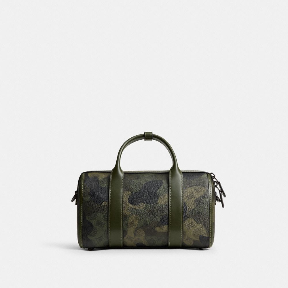 COACH®,Gotham Duffle Bag 24 In Signature Camo Print,Canvas,Leather,Bowler Bag,Embossed,Logo,Casual,Olive,Back View