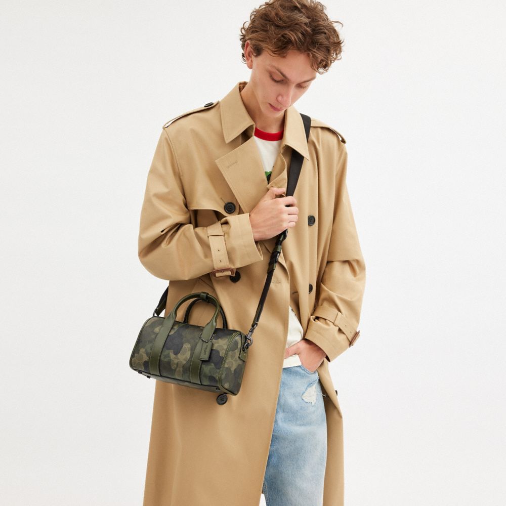 COACH®,Gotham Duffle Bag 24 In Signature Camo Print,Canvas,Leather,Bowler Bag,Embossed,Logo,Casual,Olive,Detail View