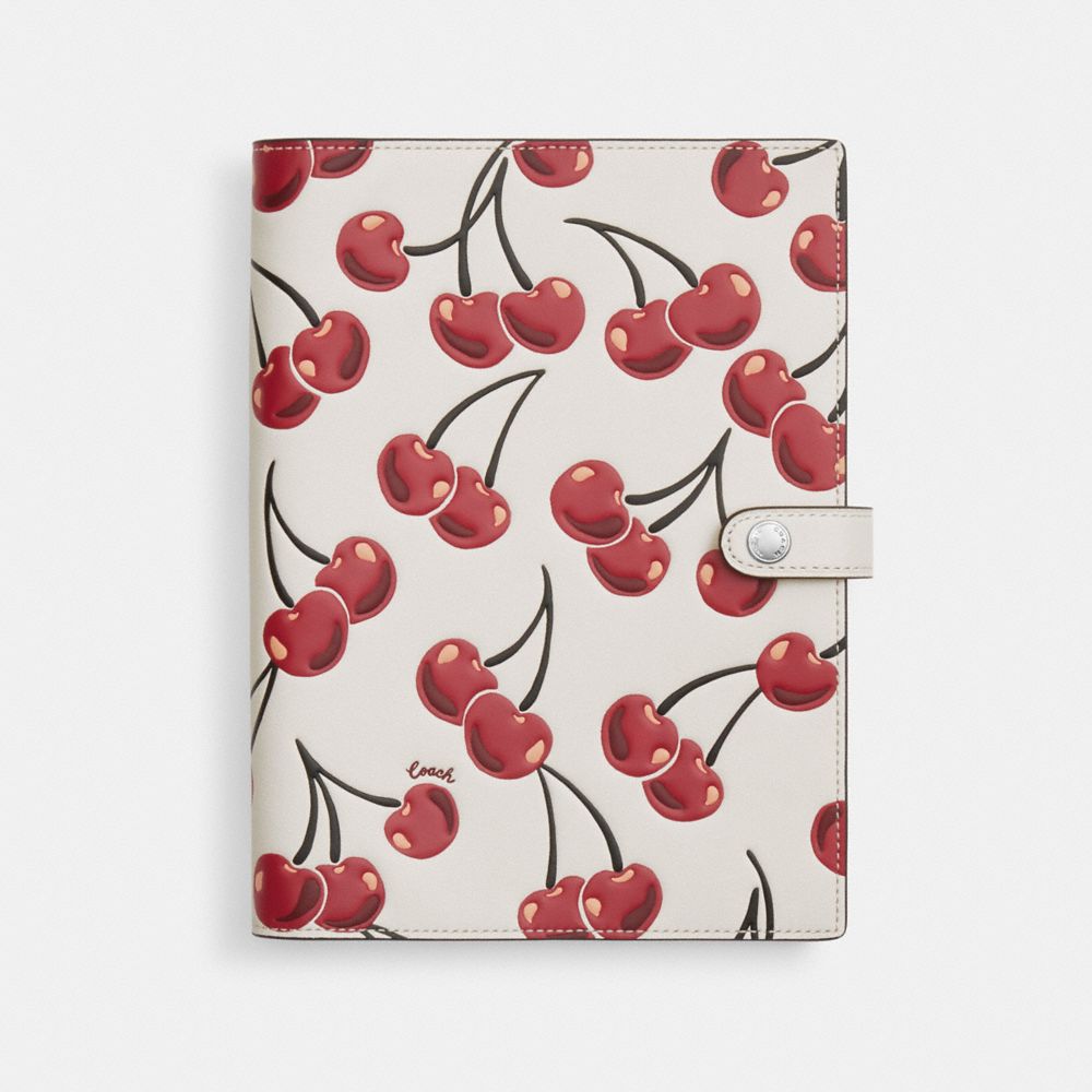 COACH®,CARNET AVEC IMPRIMÉ CERISE,Argent/Craie multi,Front View