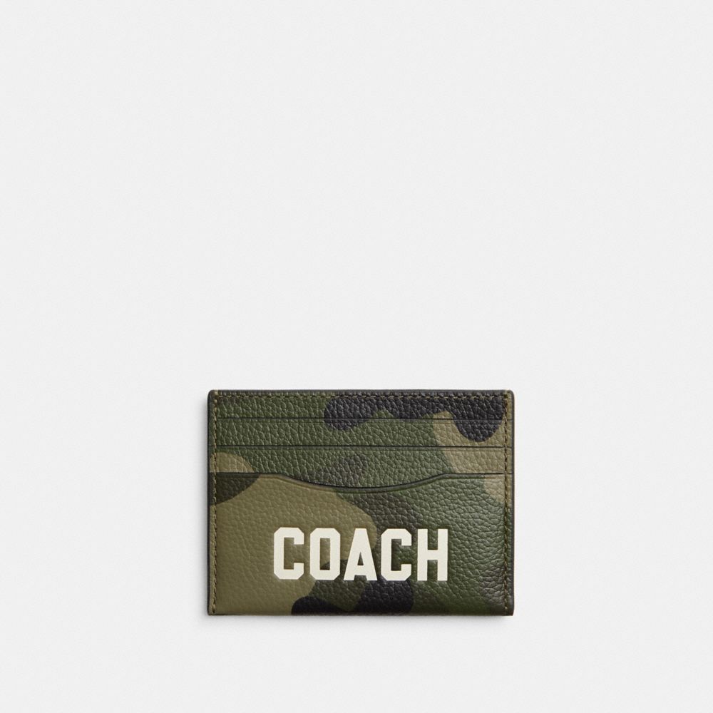 Coach Card Case With Camo Print And  Graphic In Green/black