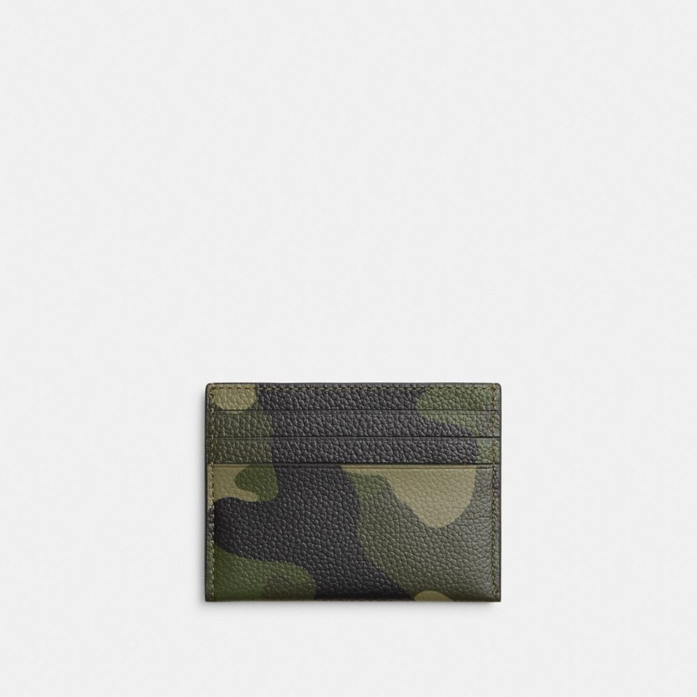 Coach Card Case With Camo Print And  Graphic In Green/black