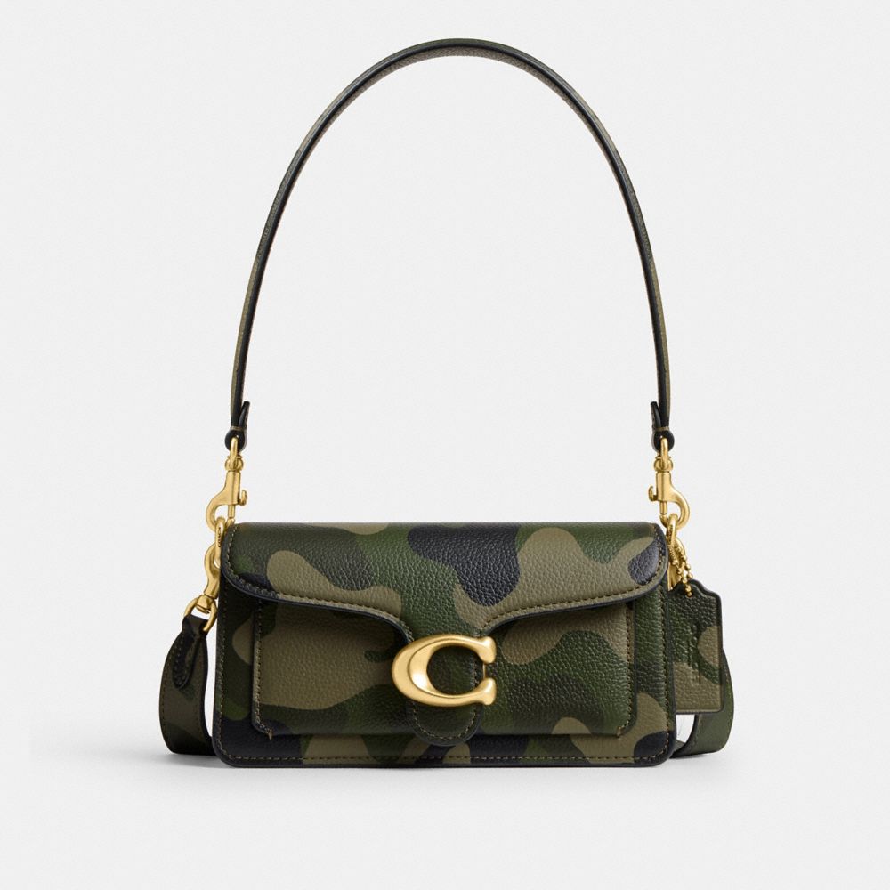 COACH®,Tabby Shoulder Bag 20 With Camo Print,Leather,Shoulder Bag,Metal,Logo,Day Party,Olive,Front View