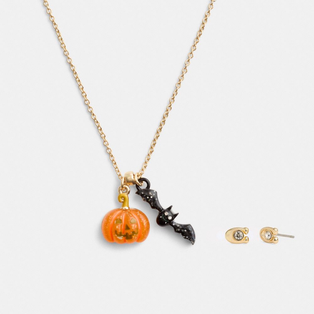 COACH®,Pumpkin And Bat Pendant Necklace Set,Single Strand,Set,Day Party,Casual,,Front View